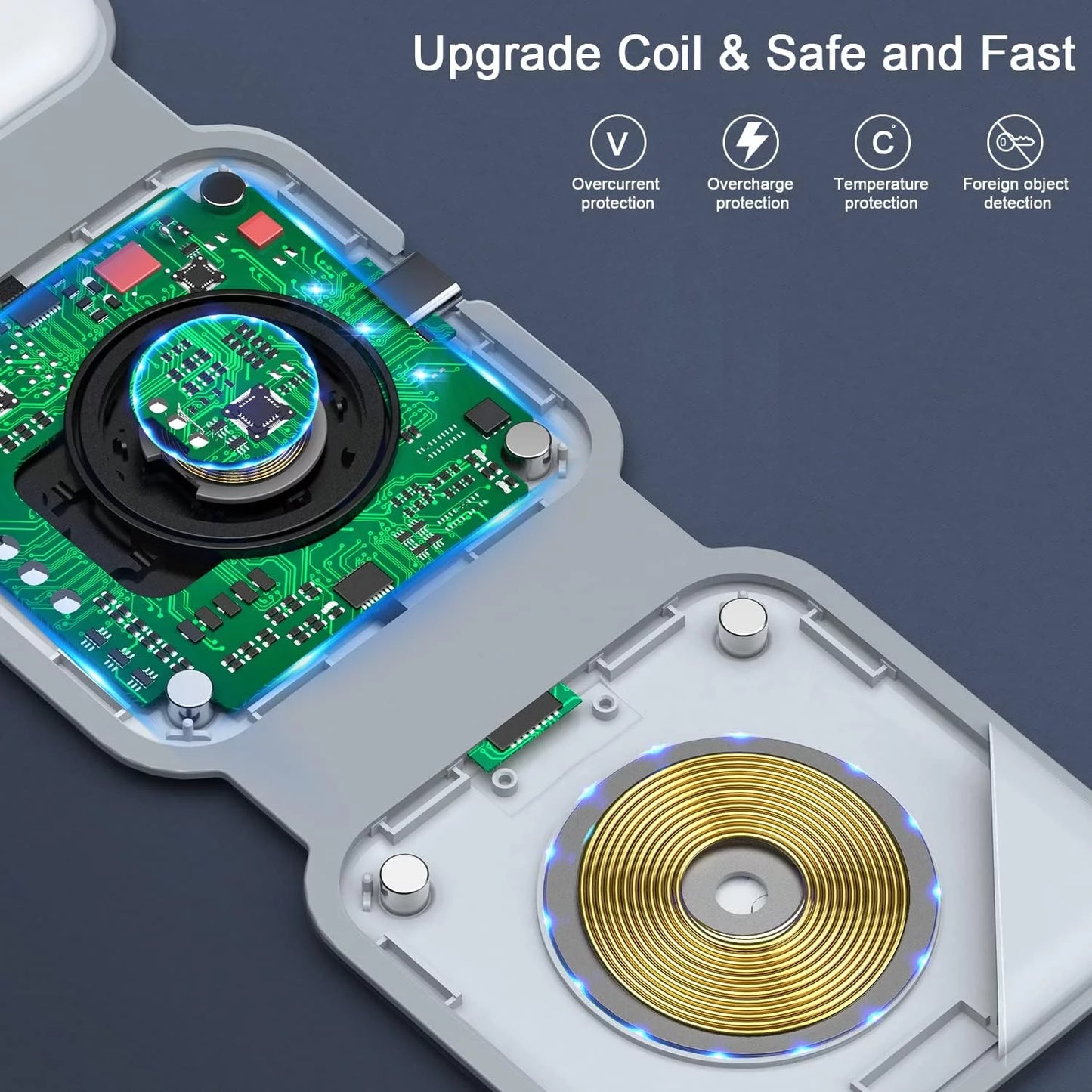 3-In-1 Wireless Charger Compatible with Multiple Devices Including Iphone 17/16/15/14/13 Series, Airpods 4/3/Pro, and Iwatch (Adapter Included) - Magnetic Foldable Design